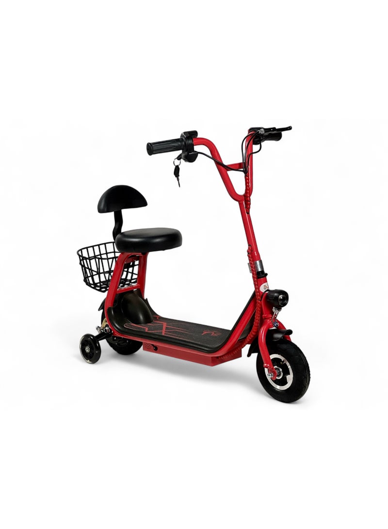 البدر سكوتر دفع كهربائي للاطفال من البدر، سكوتر الكتروني مع سلة وعجلات تدريب، سكوتر كهربائي ببطارية 36 فولت مع اضواء امامية، مقعد مريح، سكوتر كهرب 3 سرعات ومفاتيح، سعة تحميل تصل الى 80 كجم - Image 1